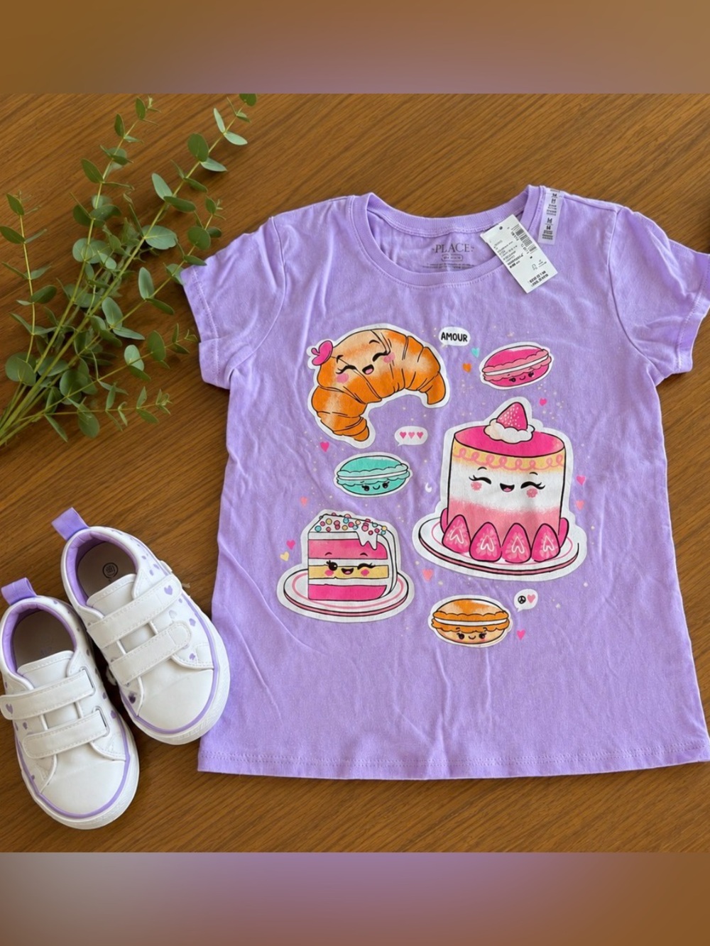 7-8 Kids NWT Lavender Dessert Graphic Tee with Pink & Teal Accents